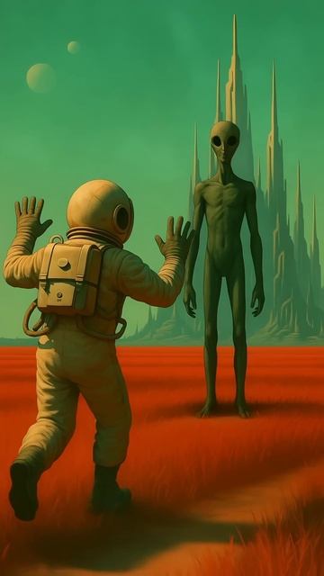 Ты бы подошёл? Он не двигается… пока.#инопланетяне #перваяконтакт #scifi #встреча #космос #aivideo