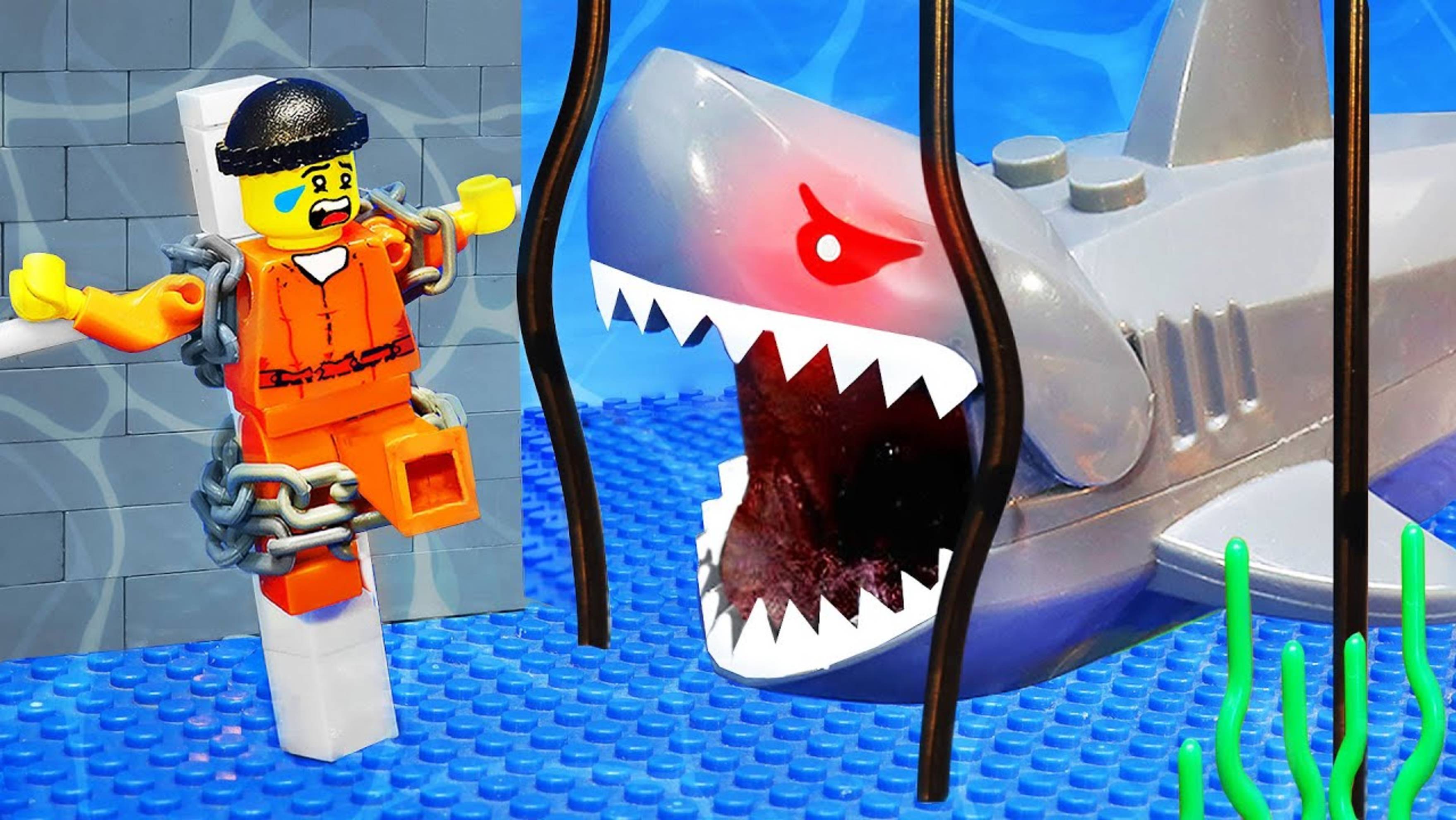 ЛЕГО БЕШЕНАЯ АКУЛА НАПАЛА НА ЗАКЛЮЧЕННОГО ПОД ВОДОЙ ЛЕГО АНИМАЦИЯ МУЛЬТИК ДЛЯ ДЕТЕЙ LEGO ANIMATION