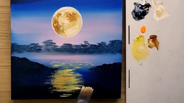 Как нарисовать сказочную ночь с большой луной