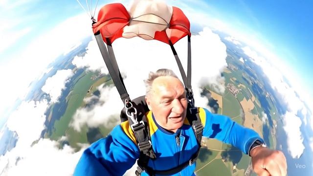 Дед не побоялся и прыгнул с парашютом