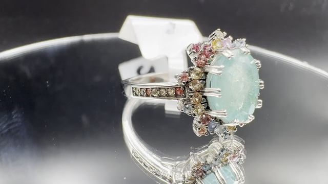 Серебряное авторское кольцо с изумрудом и цветными сапфирами ХХХ130