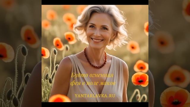 Алое море и солнечный янтарь 🌾
Будто огненная фея в поле маков — женщина с янтарными бусами, засты