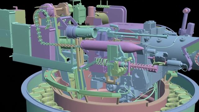 Работа механизма заряжания 125-мм танковой пушки 2A82-1M на ОБТ Т-14