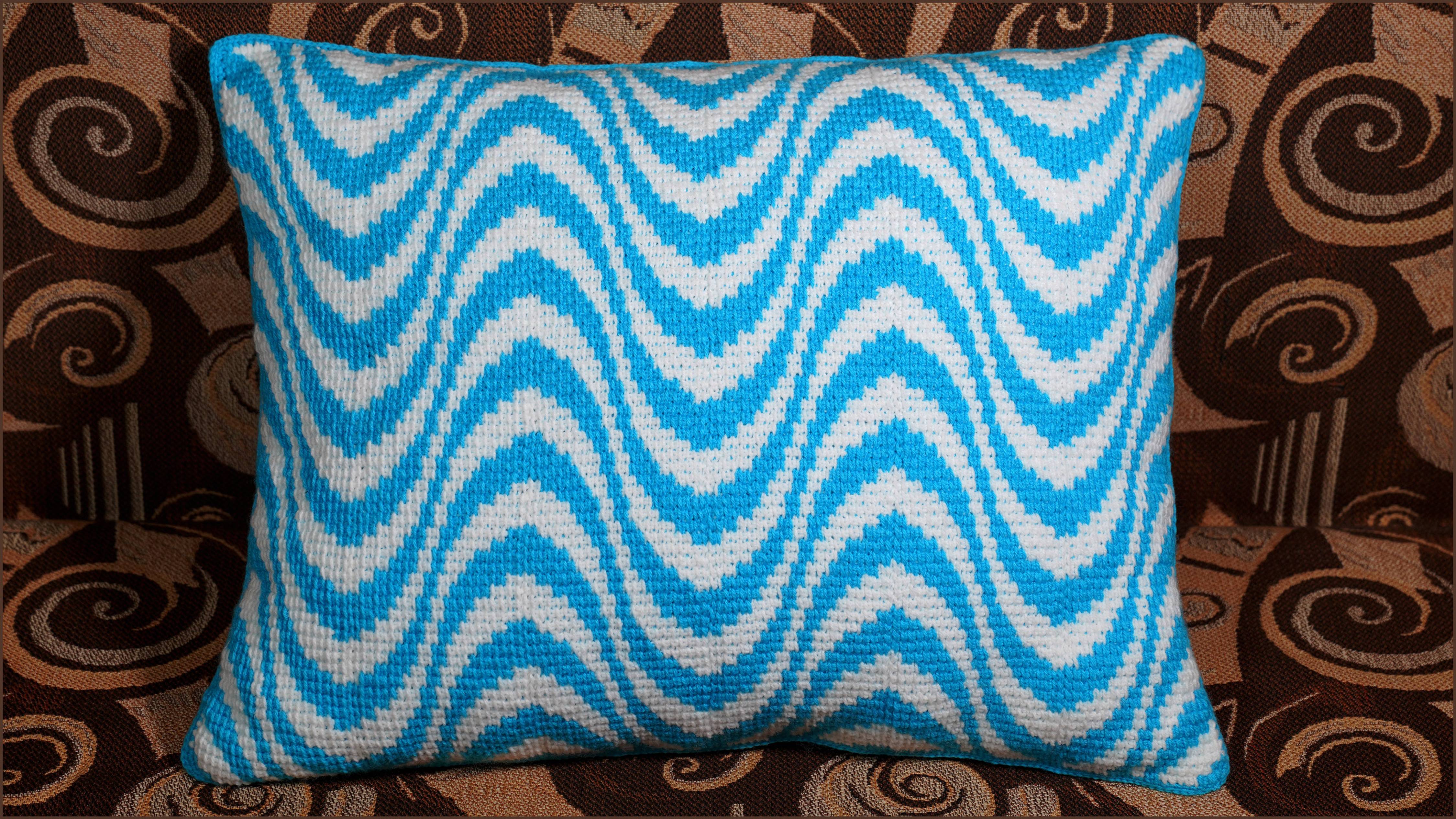 Подушка узором Волны тунисским крючком. Часть 2.