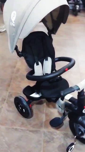 Велосипед 3-хколесный СКЛАДНОЙ с ручкой, колеса надувные 10"/8", накл. спинка, съемн крыша, серый