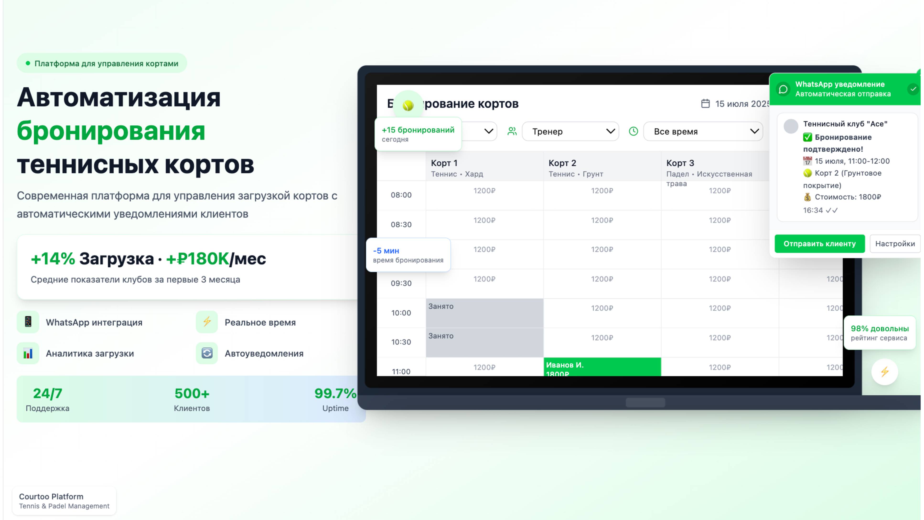 Демо о Сortoo - платформе для теннисных и падел клубов