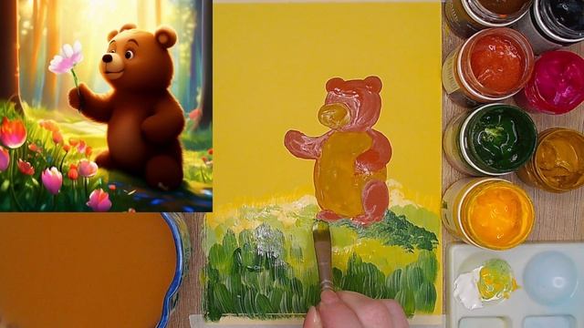 Урок Рисуем медвежонка гуашь, тонированная бумага