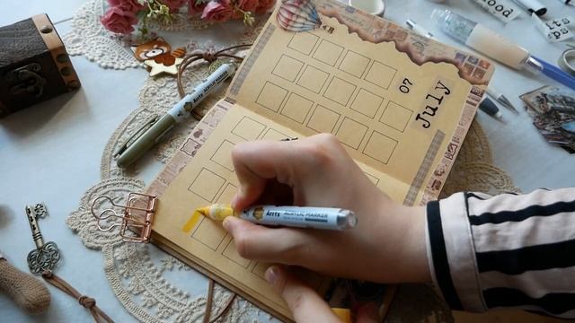 🤎July Vintage Bullet Journal Setup | ASMR with Mini Printer