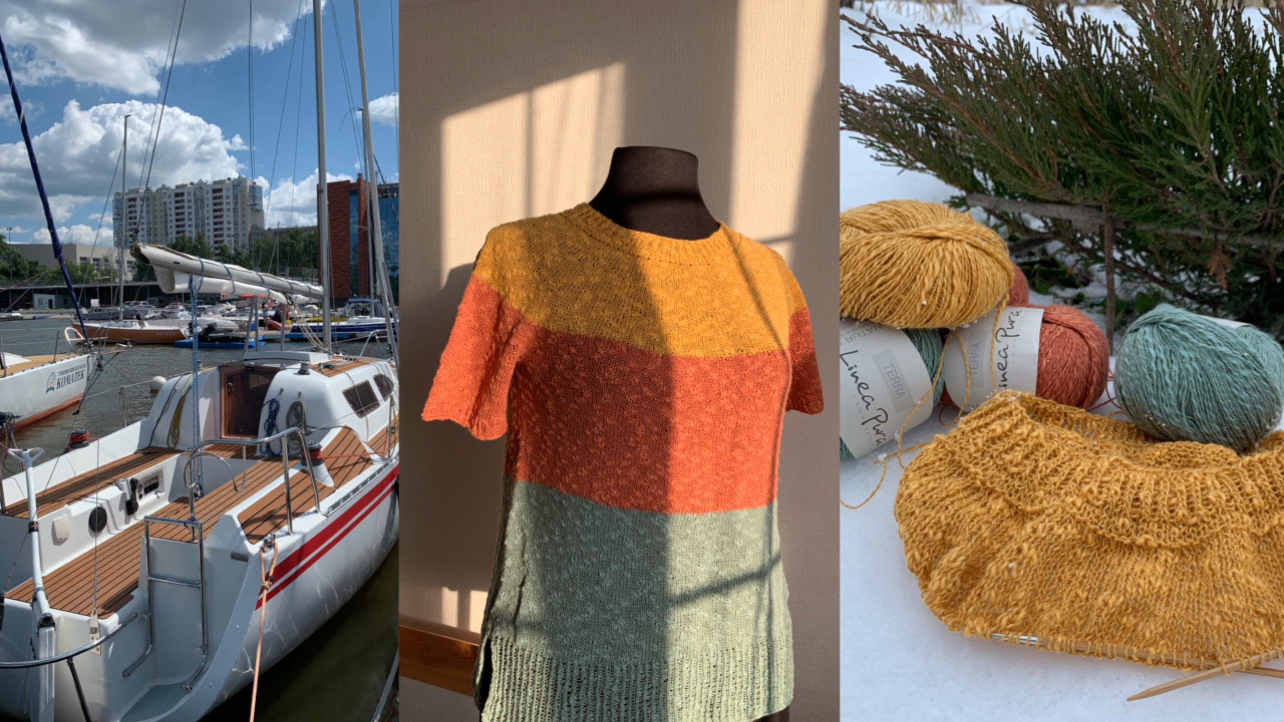 Джемпер с круглой кокеткой❤️ Lana Grossa Terra Linea Pura🧶 Лен с хлопком