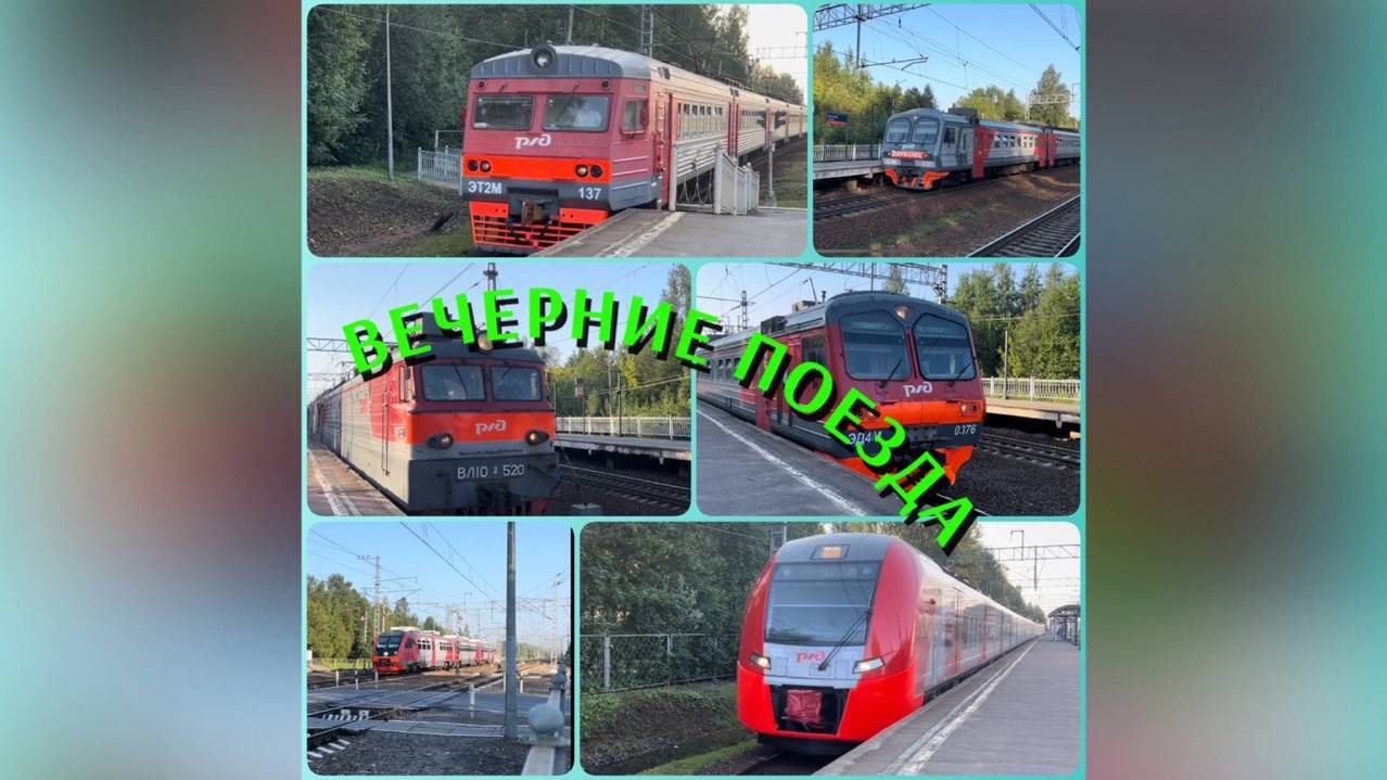 Поезда - вечерние поезда: рельсовый автобус, ласточки, электровоз, электрички