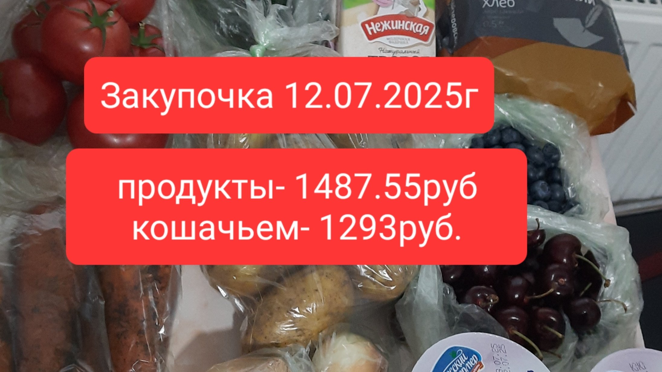 Закупочка нам продукты- 1487.55руб и в кошачьем магазине- 1293руб.