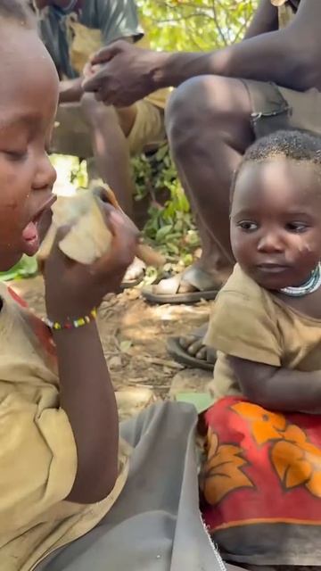 Как мило дети делятся едой между собой племя бушменов