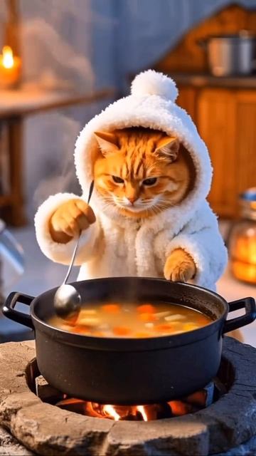 Рыжий котик спас белого медведя