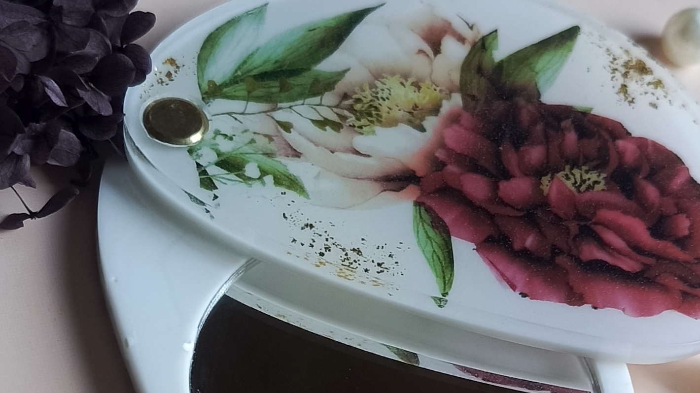 Зеркало из смолы // Карманное зеркальце Пионы //Декупажная карта // Пошаговая инструкция
