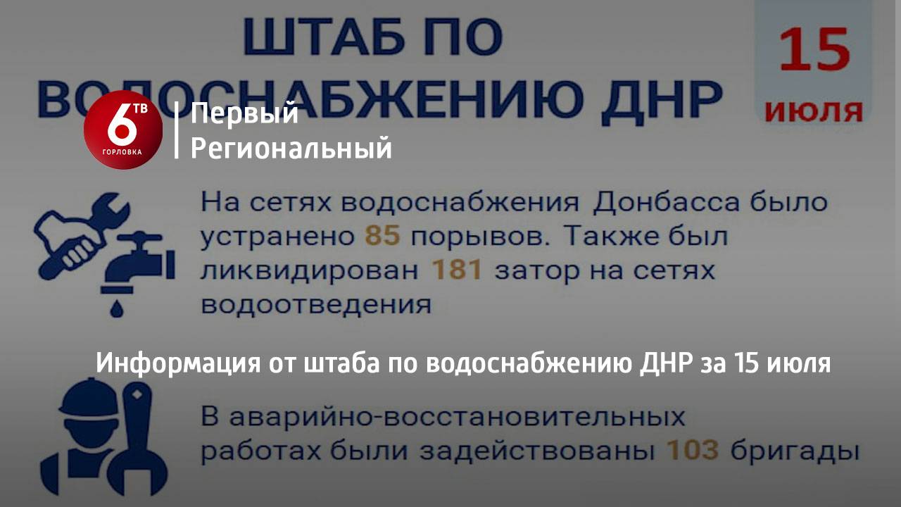 Информация от штаба по водоснабжению ДНР за 15 июля