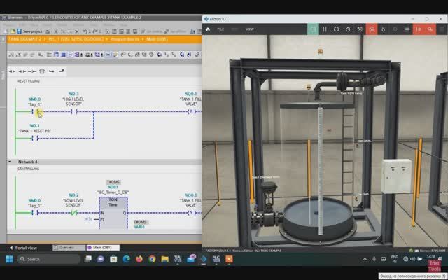 009_Factory IO управление уровнем включения-выключения с помощью ПЛК и емкостного датчика