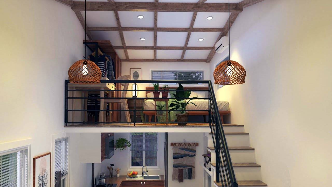 Красивый крошечный домик с дизайнерской идеей мансарды для спальни (всего 3х6 метров)