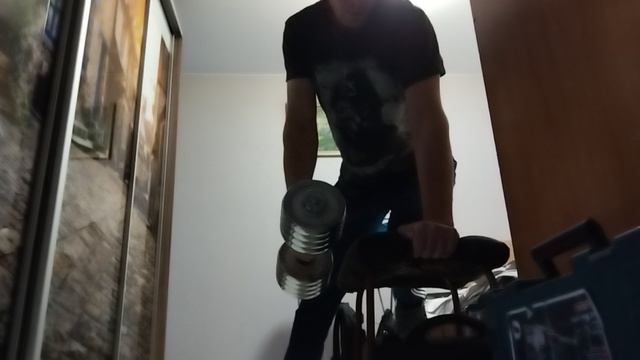 Заднюю дельту подгоняю, вес 10+10 одной гантелькой