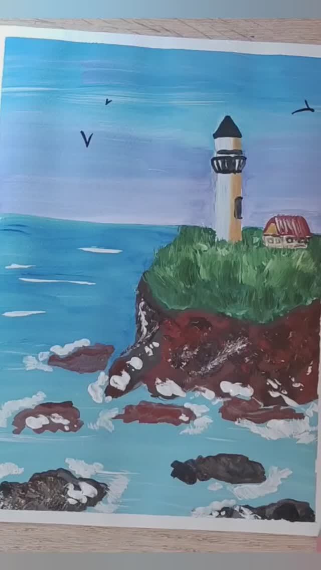 МОРСКОЙ ПЕЙЗАЖ ДЛЯ НАЧИНАЮЩИХ гуашью 😊