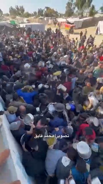 На видео — благотворительная кухня в Газе. И настоящая битва за еду.