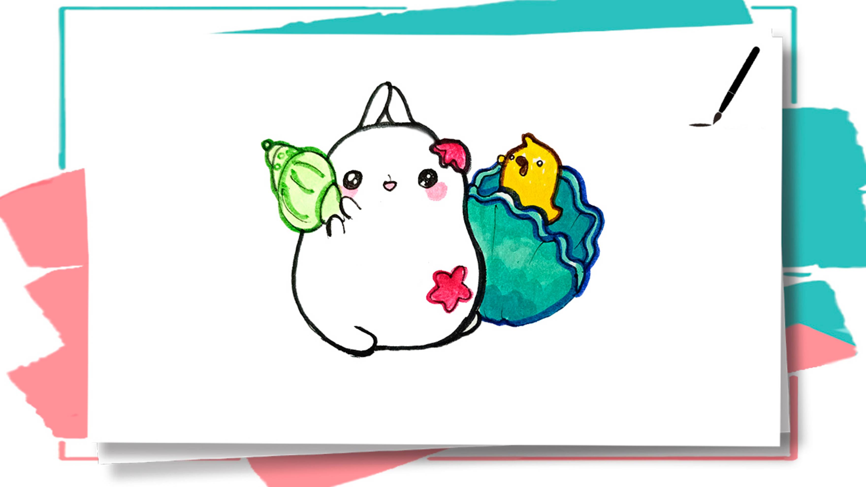 Как нарисовать Моланг и цыпленка Пиу-Пиу  / How To Draw Molang