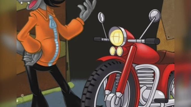 Волк на мотоцикле из мультика Ну, заяц погоди.