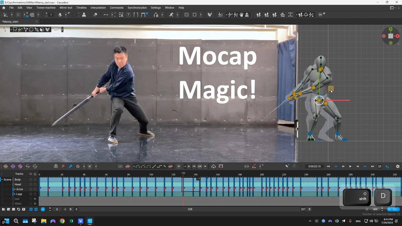 Анимация боевой сцены с длинным мечом | Создание последовательности в Cascadeur (Mocap-стиль)