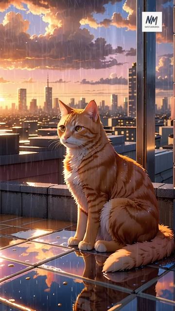 Аниме-кот в дождь: 3D мурлыканье и лофай-биты 🎧🐱 #ИИ #кот #Медитация #арт #дождь