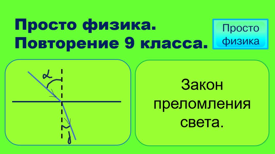 Повторение 9 класса. Физика. Закон преломления света.