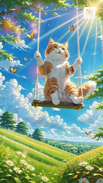 День качания на качелях — празднуем! 🐱🌿 #ДеньКачелей, #КотНаКачелях, #Качели #Коты #Животные, #Релак