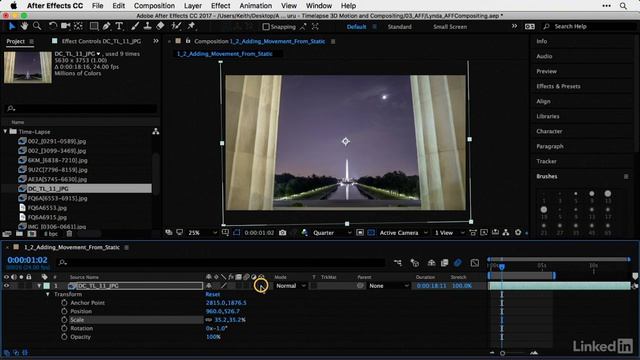 004 Creating simple movement for a static time lapse