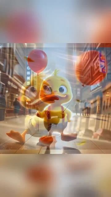 The cute little duck bought a balloon, and while playing with it, she thought of her family
