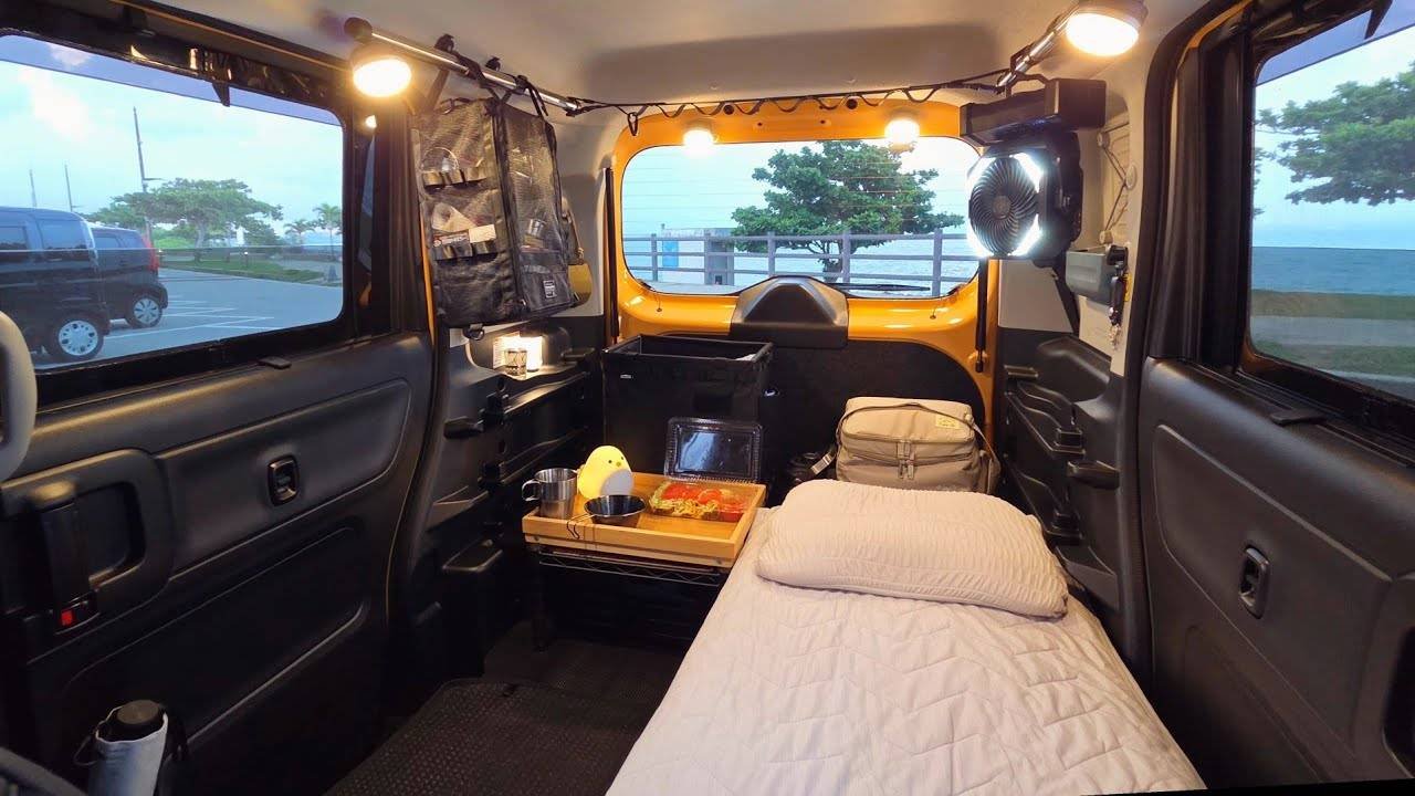 [4K] Strong Wind | Women's SOLO Car Camping In A SMALL SECRET BASE!