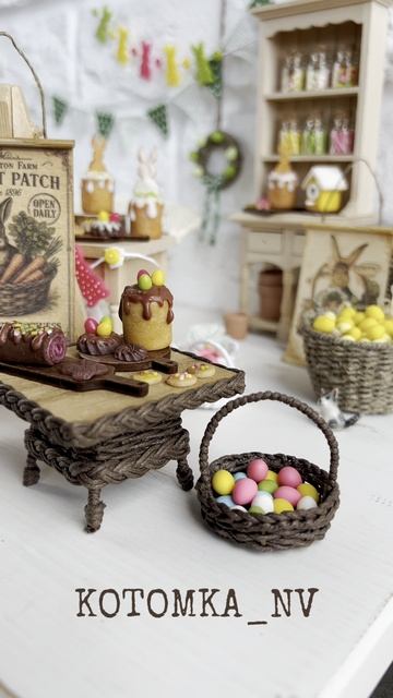 Кукольная миниатюра пасхальная - декор стола #кукольнаяминиатюра #пасха #полимернаяглина #миниатюра