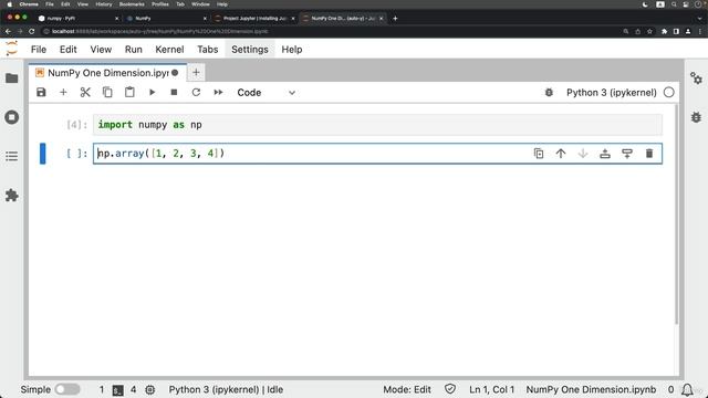 342. Создание одномерных массивов в NumPy.