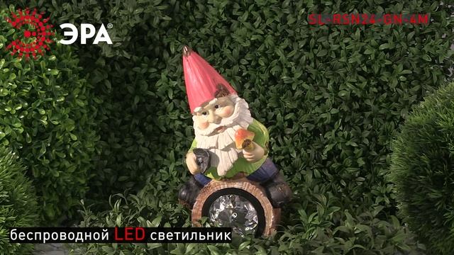 SL-RSN24-GN-4M II ЭРА Садовый светильник Гном на бревне большой на солнечной батарее