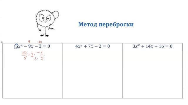 Метод переброски для квадратного уравнения