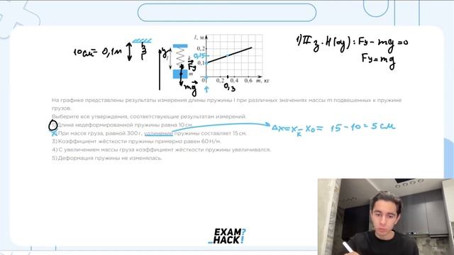 На графике представлены результаты измерения длины пружины l при различных значениях массы - №23199