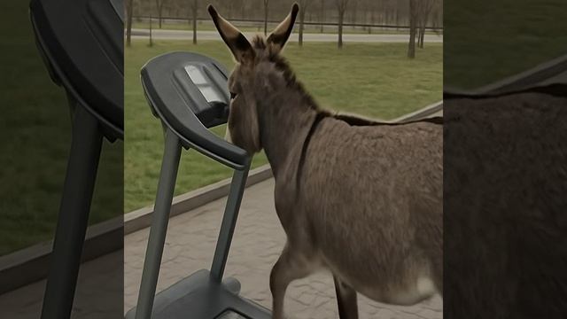 Осёл с котом на беговой дорожке