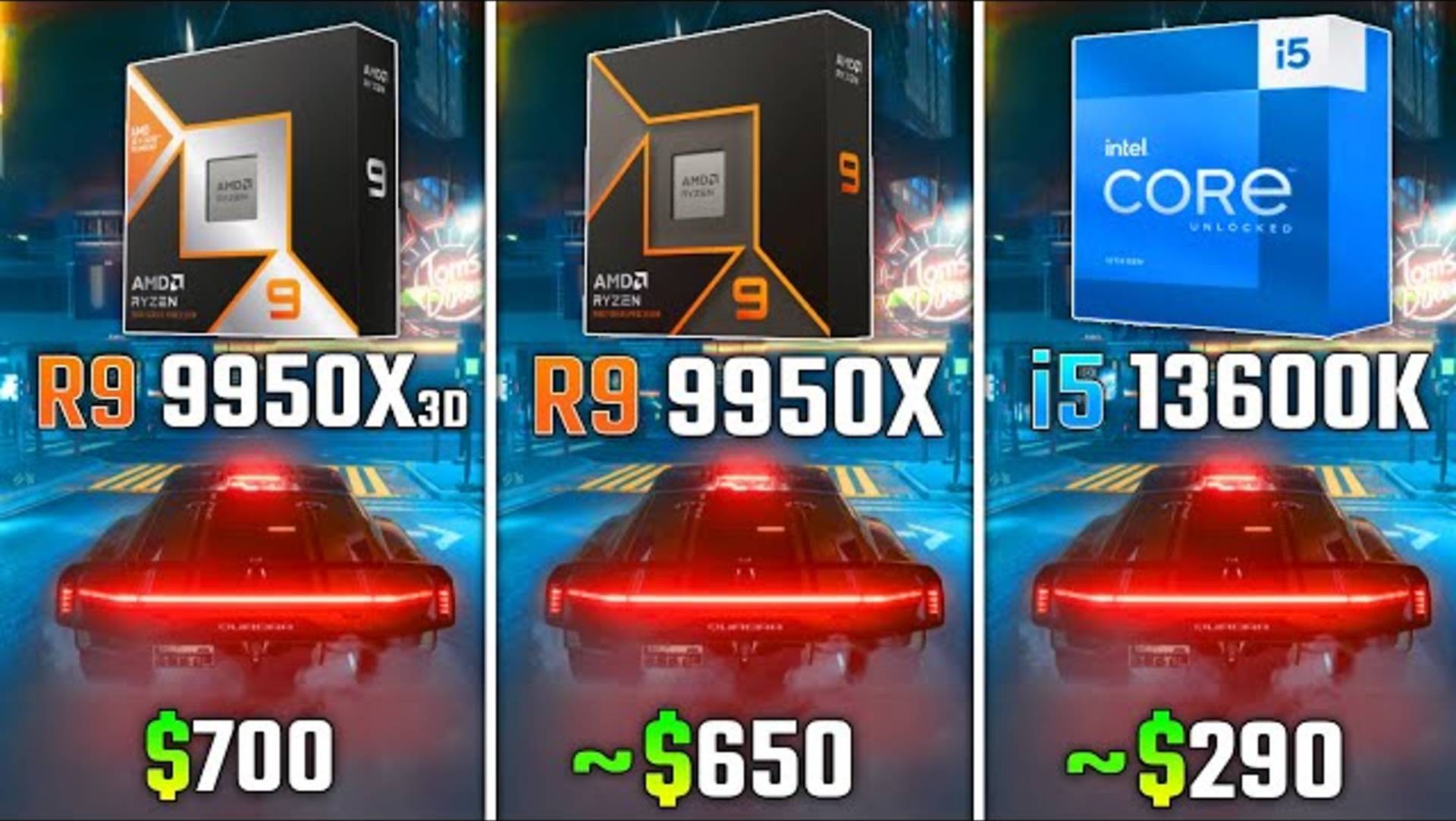 RYZEN 9 9950X3D vs RYZEN 9 9950X vs INTEL i5-13600K