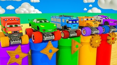 Учим цвета + прыгающие футбольные мячи и уличная техника. Детские песенки и песенки-потешки.