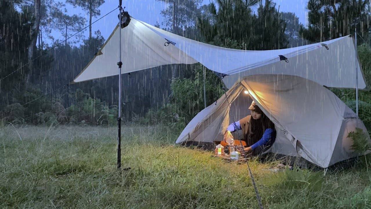 Кемпинг под проливным дождем‼️Одиночный кемпинг под непрекращающимся проливным дождем