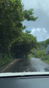 По серпантину к пляжу в дождь. Along the serpentine road to the beach in the rain.