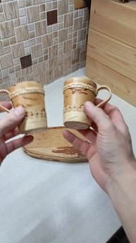 Чайный сервиз на 2 персоны #береста #wood #посуда #сделайсам #подарок