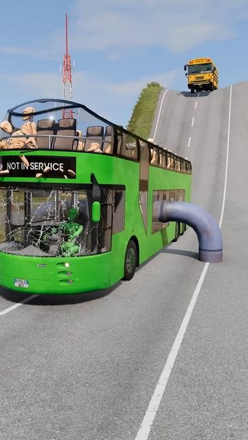 Colourful Long Buses vs Low Pipe - BeamNG.Drive #shorts #beamngdrive #bus