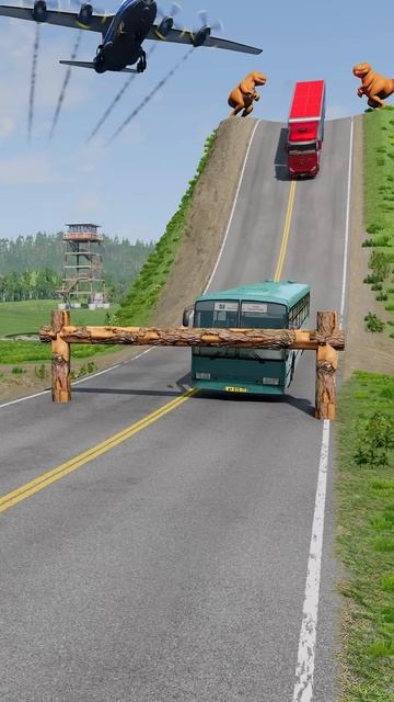 Capsule Bus & Cargo Truck vs Log Trap - BeamNG.Drive #shorts #beamngdrive #bus