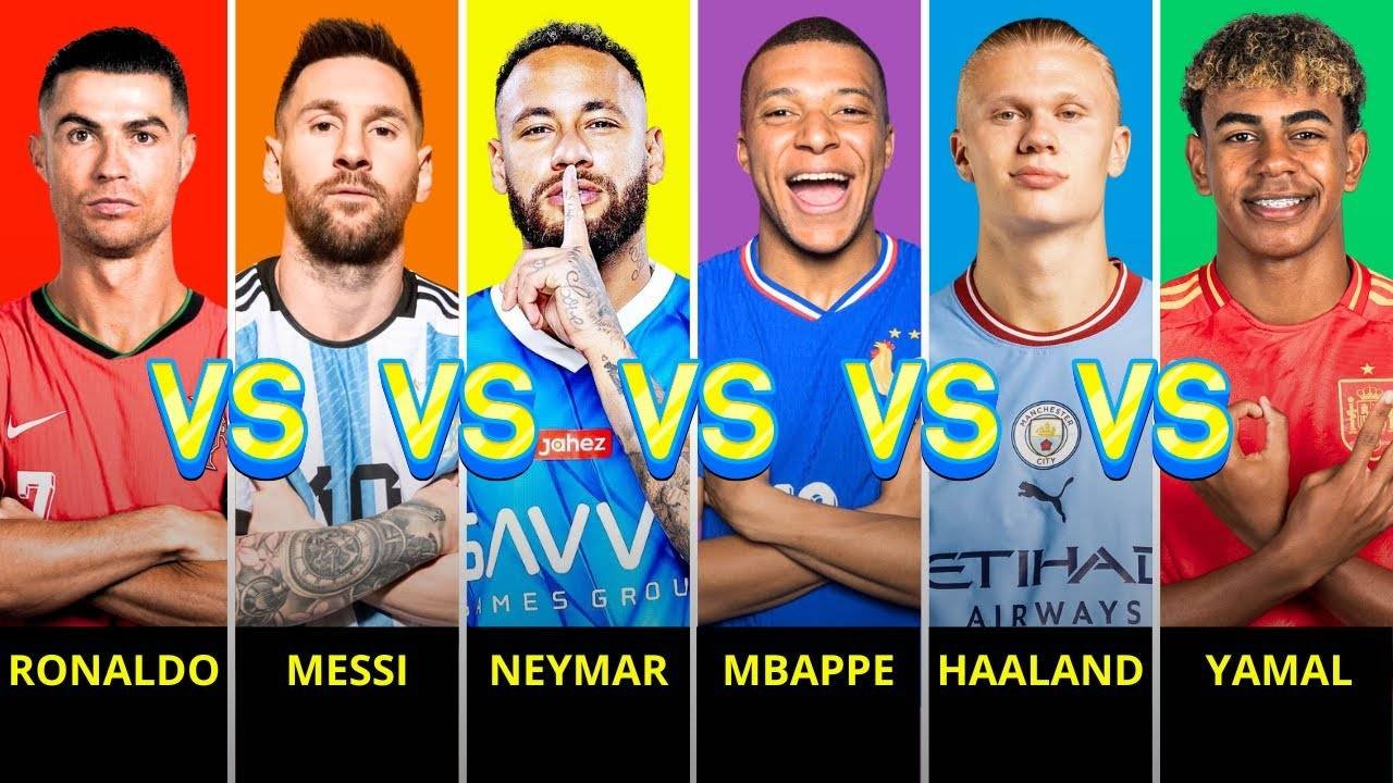 Comparison Cristiano Ronaldo vs Lionel Messi vs Neymar vs Mbappe vs Erling Haaland vs Lamine Yamal