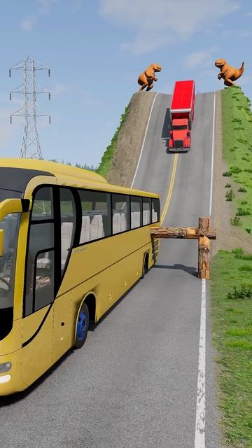 Long City Buses & Cargo Truck vs Log Trap - BeamNG.Drive #shorts #beamngdrive #bus