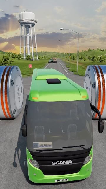 Long City Buses & Cement Truck vs Hydraulic Crush - BeamNG.Drive #shorts #beamngdrive #bus