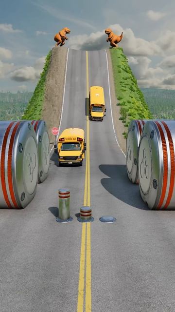 Ambulance Van & School Buses vs Hydraulic Crush - BeamNG.Drive